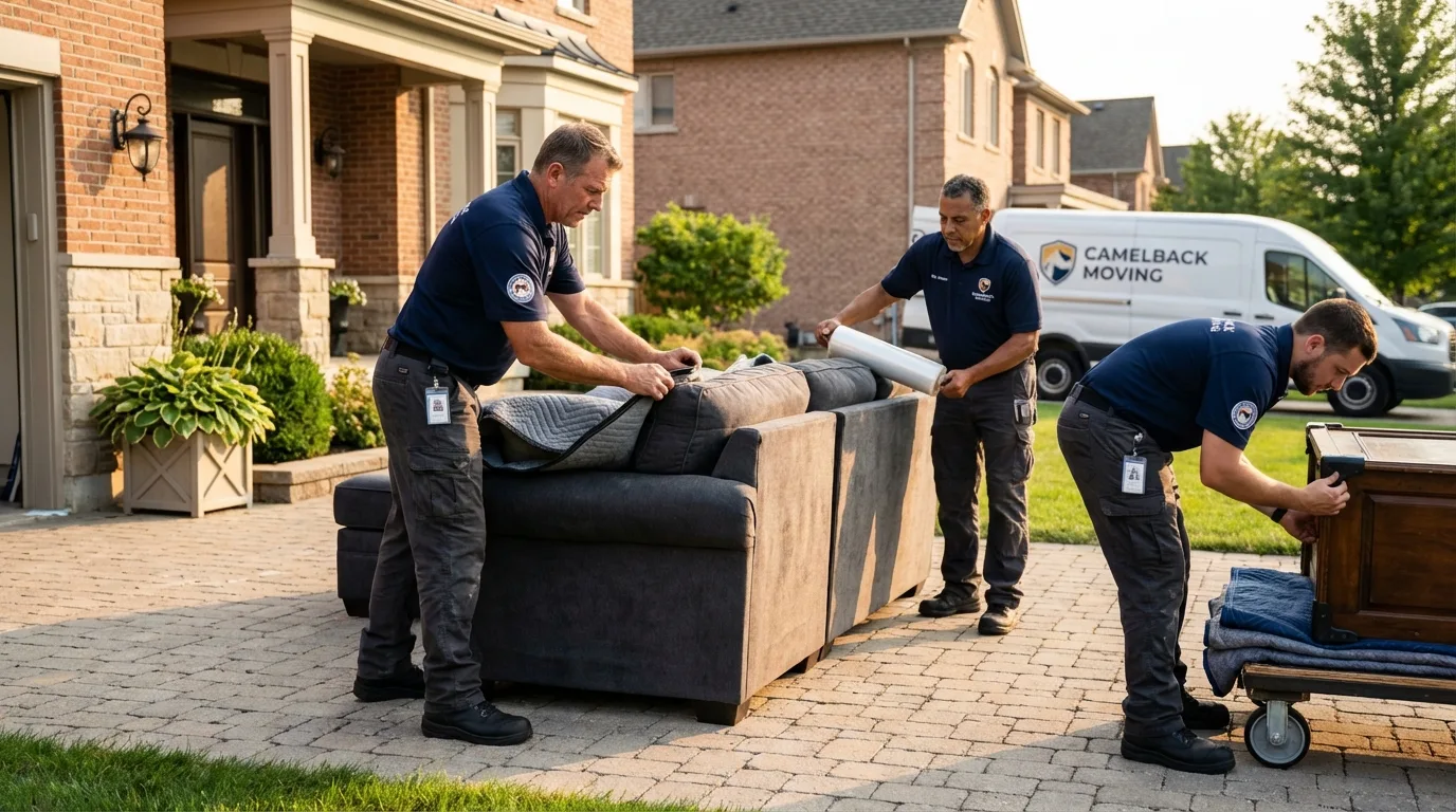 Large estate moving crew wrapping furniture in Monson, MA